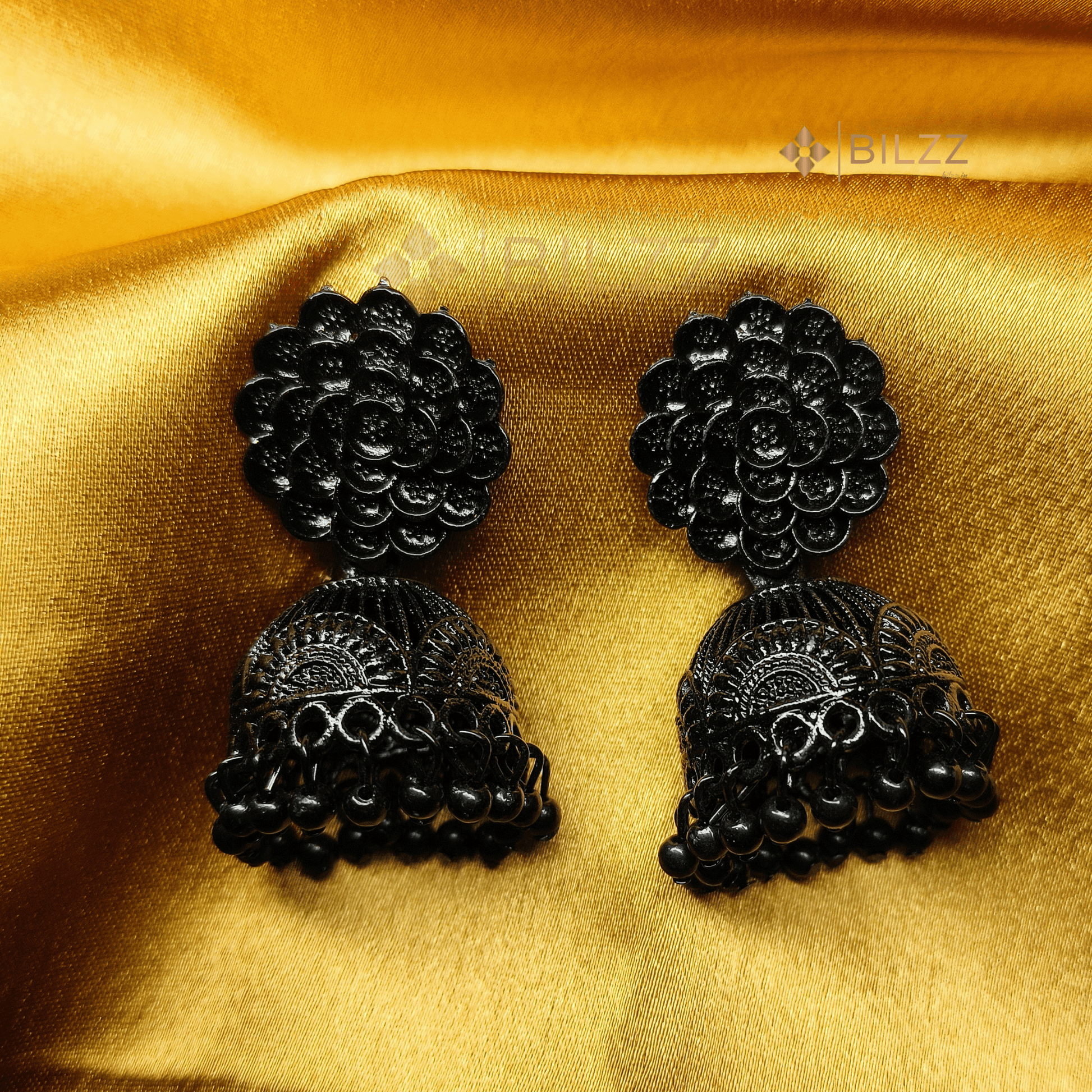 Black Rose Jhumka Earrings: Timeless Grace - Bilzz.in