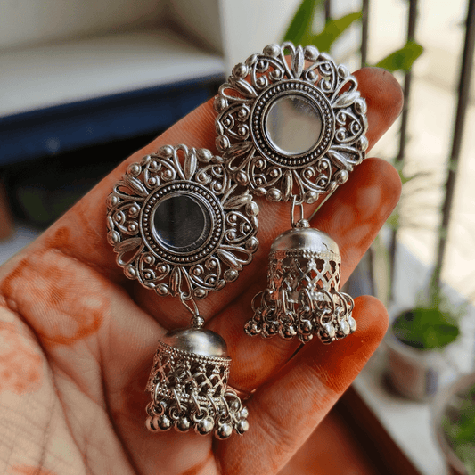 Shimmering Blossom: Circle Flower Jhumka Earrings - Bilzz.in