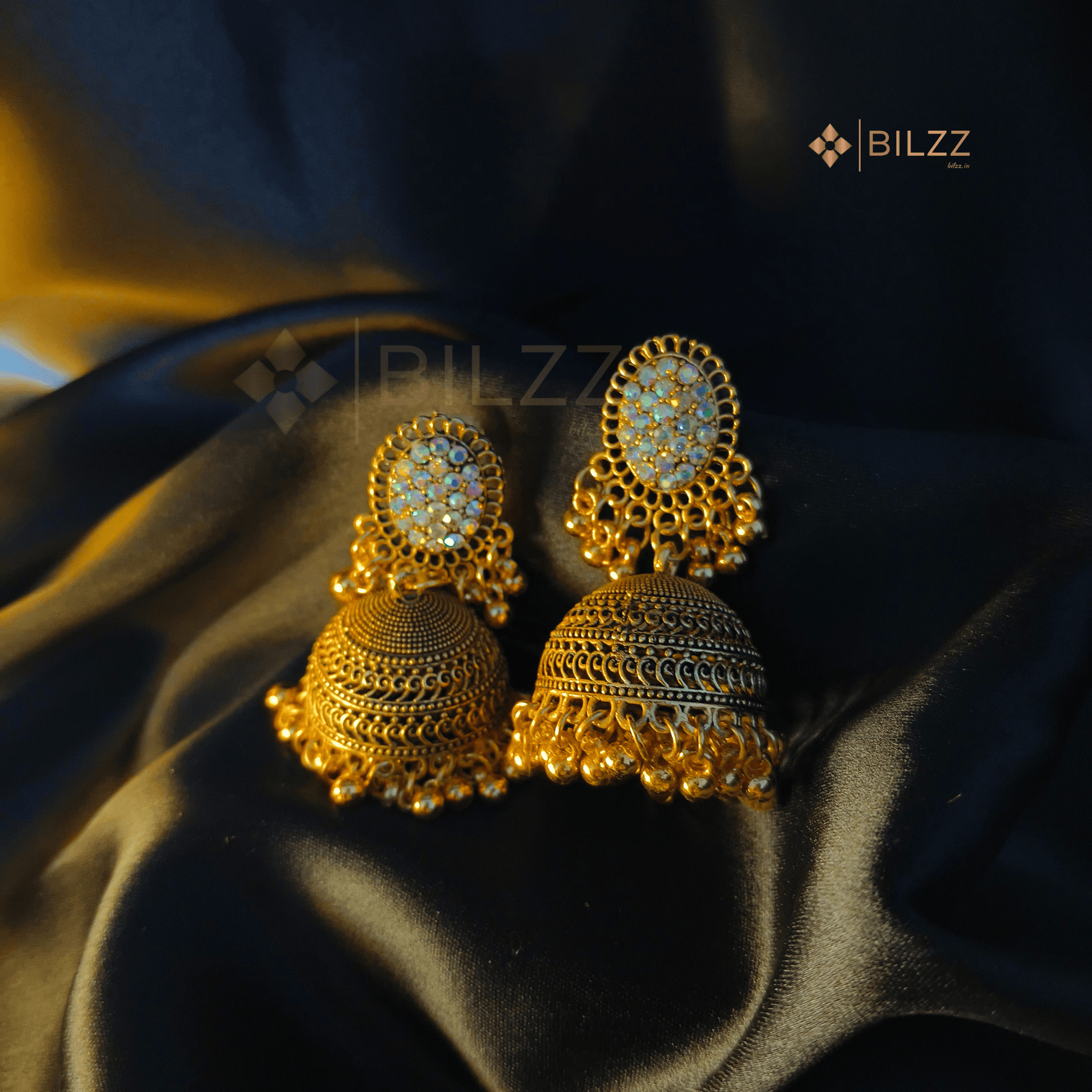 Golden Jhumka Earrings: Elegance Indian Jewelry - Bilzz.in