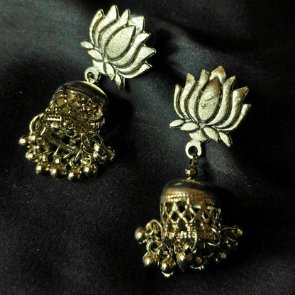 Blooming Lotus: Beaded Jhumka Earrings - Bilzz.in