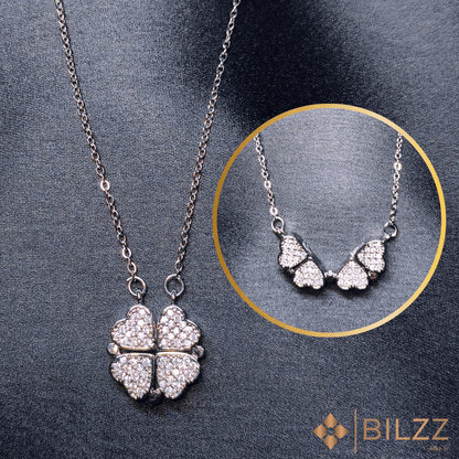 Radiant Clover Heart: Magnetic 2-in-1 Necklace Set for Women - Bilzz.in