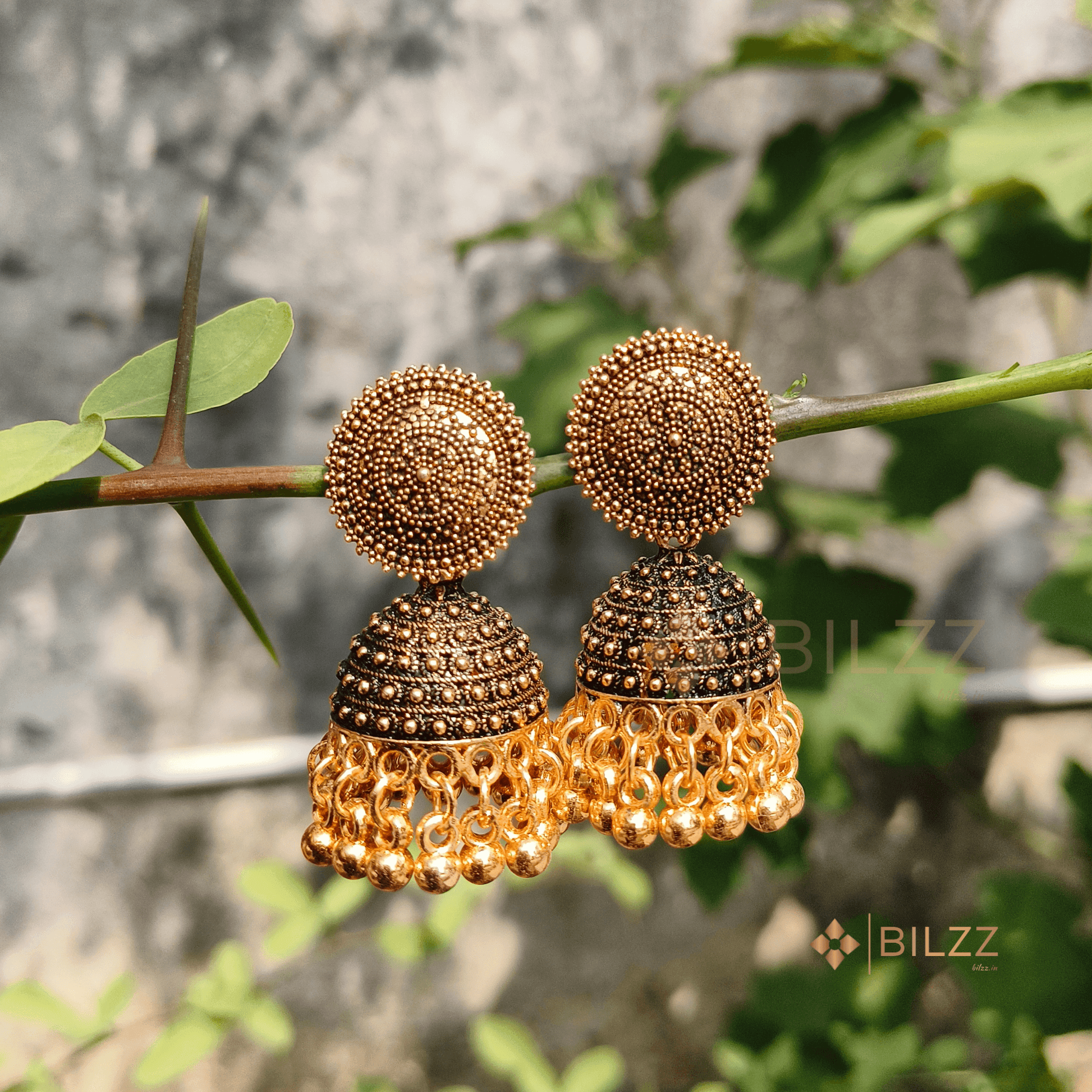 Traditional Golden Jhumka Earring: Handcrafted Elegance - Bilzz.in