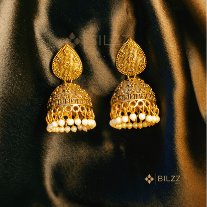 Handcrafted Golden Jhumka Earrings: Classic Elegance - Bilzz.in