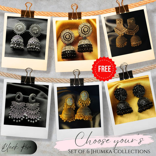 Set of 6 Multi Color Jhumka Earrings with Free Gift : Combo 3