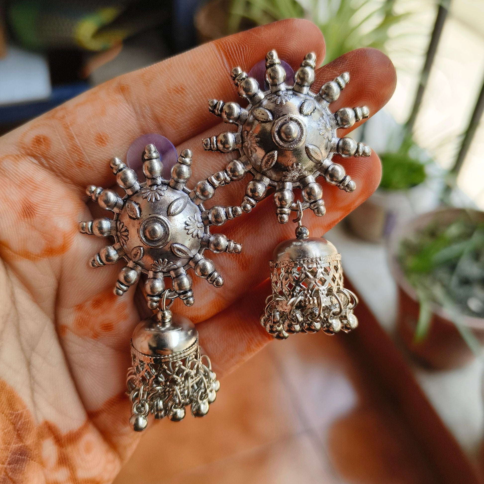 Set of 10 Silver Ethnic Jhumka Earrings - Bilzz.in