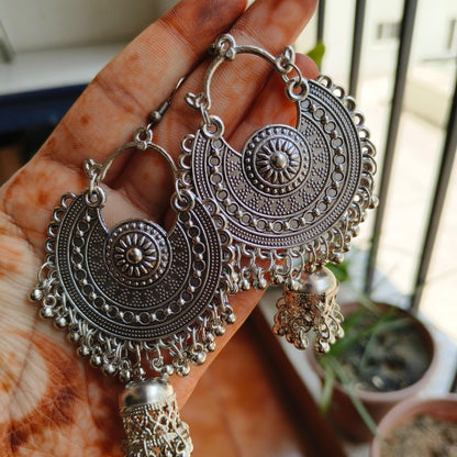 Set of 10 Silver Ethnic Jhumka Earrings - Bilzz.in